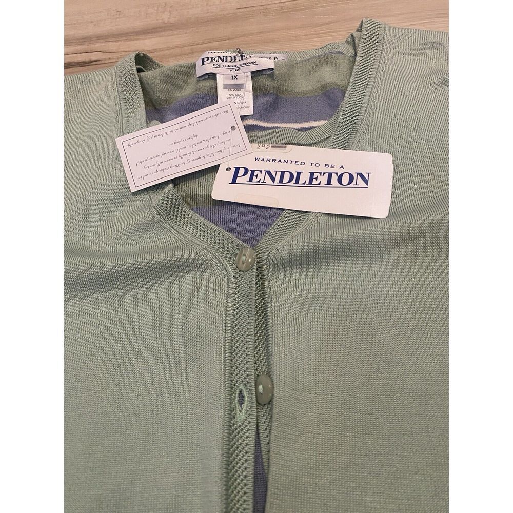 NWT Pendleton Cardigan & Blouse Set Mint‎ Green & Striped Shirt 1X Silk Blend